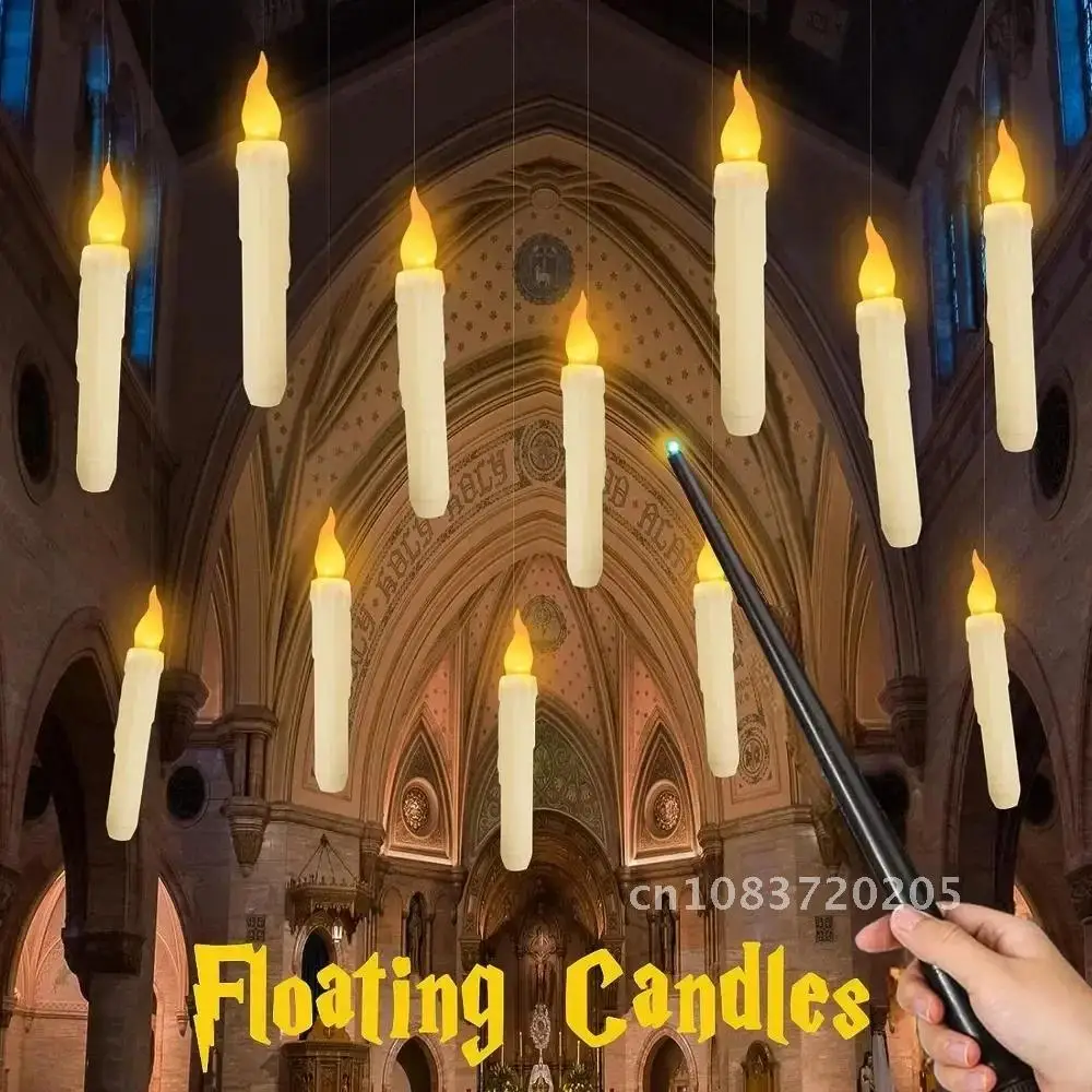 Floating LED Candles with Magic Wand Remote Control Flameless Remote Taper Electronic Candle Christmas Party Decor Candle Lights