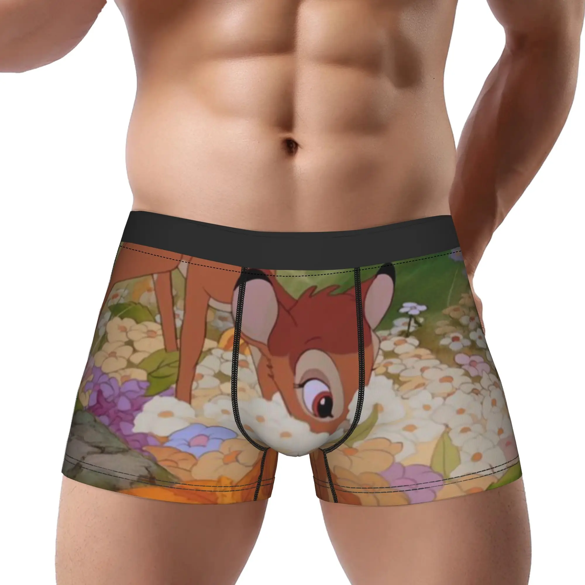 Calzoncillos Disney con estampado de flores Bambi para hombre, ropa interior para hombre, pantalones cortos estampados, calzoncillos tipo bóxer