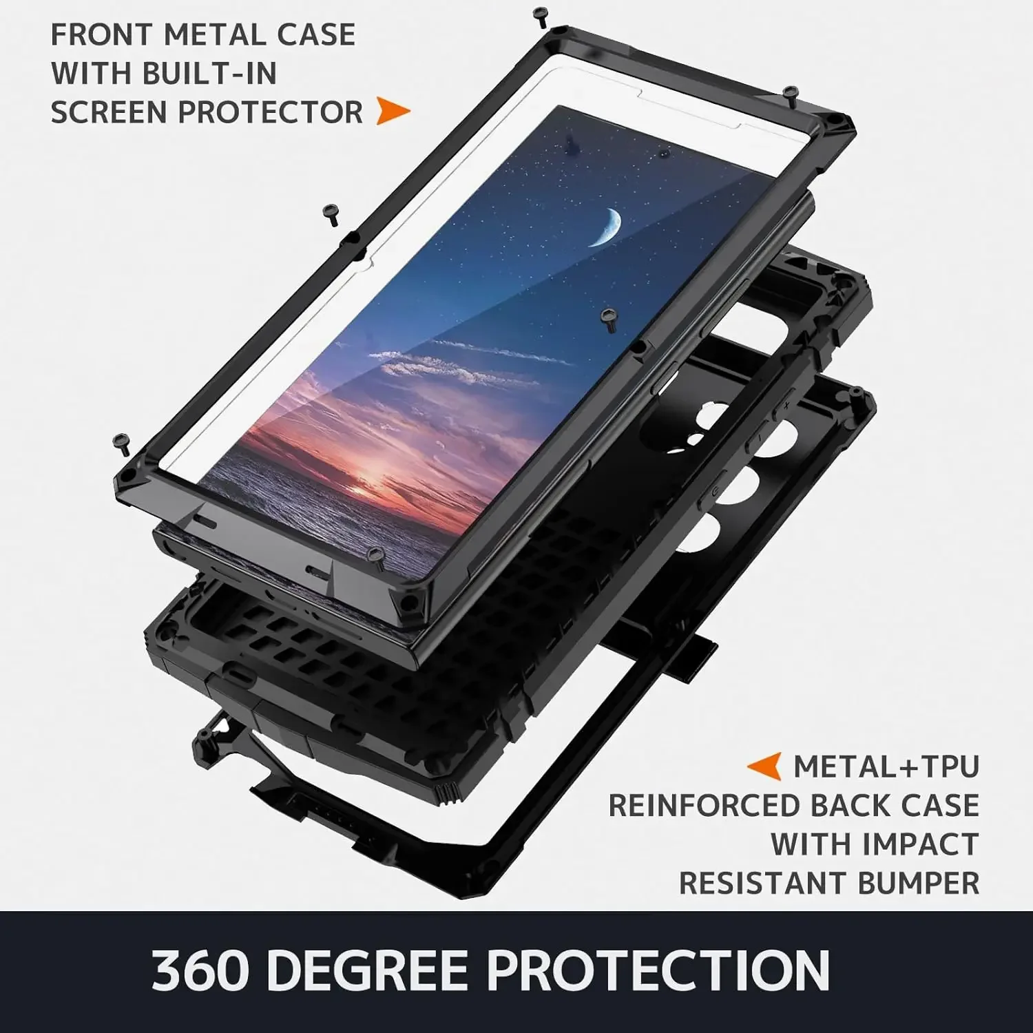 For Samsung S24Ultra S24 Plus Rugged Tank Armor Aluminum Alloy Metal Phone Case with Screen Protector Shockproof Cover Kickstand