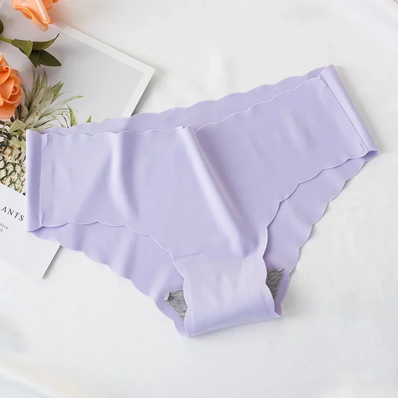 Ropa interior con entrepierna de algodón puro para mujeres y niñas, calzoncillos con borde ondulado sin costuras de seda helada de alta gama, cómodos