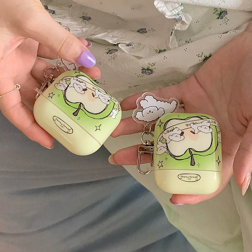 Matcha Green Apple Lovely Running Puppy Smooth Soft Cover Case For AirPods 1 2 3 Pro 2nd Bluetooth Charging Box Protection Cases
