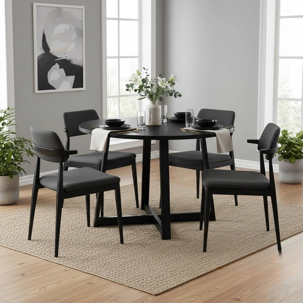 

Worton Dining Table, 45-Inch Round Tabletop with Sturdy Pedestal Base, Black - Modern Solid Wooden, Customized
