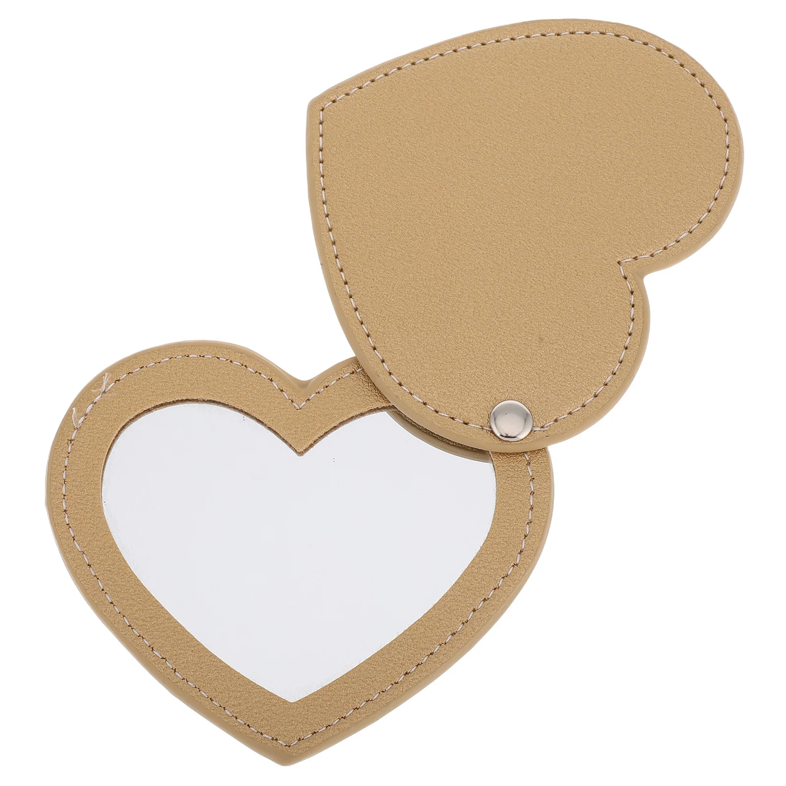 กระจกพกพาขนาดเล็ก รูปหัวใจ พร้อมฝาปิด PU สำหรับแต่งหน้า พกพาสะดวก เหมาะสำหรับการเดินทาง แคมป์ปิ้ง และใช้ในชีวิตประจำวัน