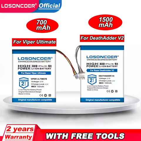 LOSONCOER 1500mAh For Razer DeathAdder V2 Battery For Razer Viper Ultimate Wireless Gaming Mouse Battery