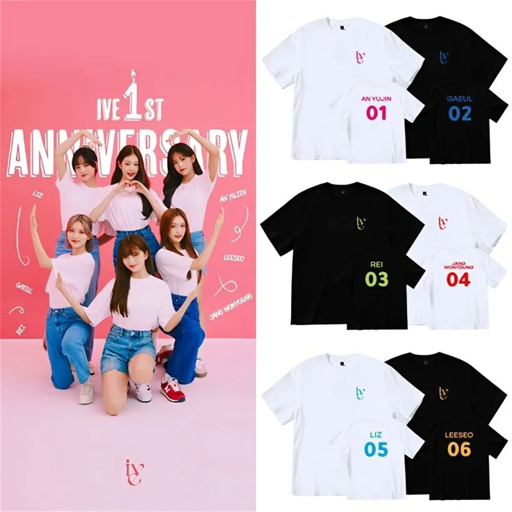 

IVE Debut 1° Anniversary T Shirt Fashion Same T-shirt Kpop Yujin Gaeul Wonyoung LIZ King Leeseo Women Men Short Sleeve Tee Tops