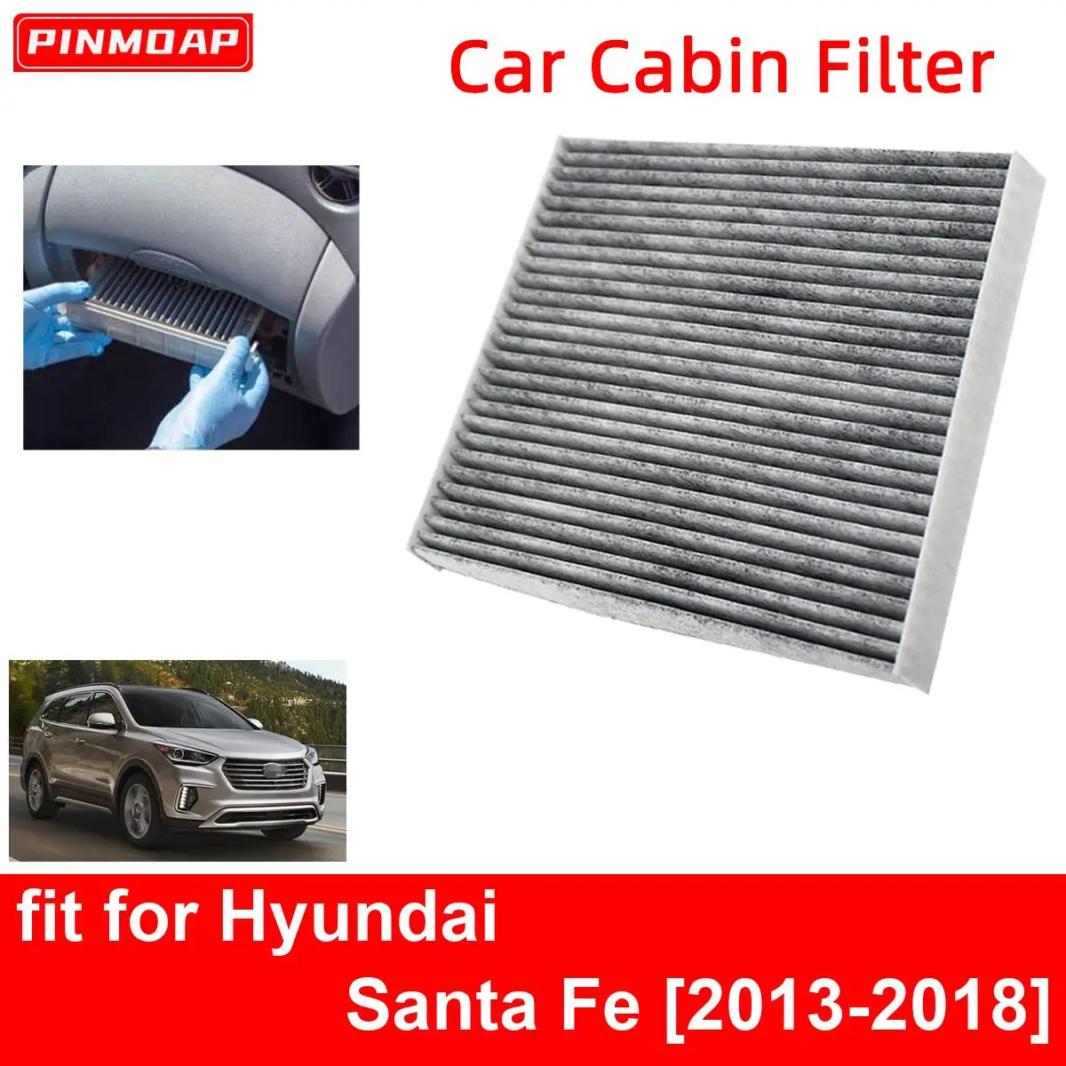 Car Cabin Air Filter for Hyundai Santa Fe 2013-2018 Auto Filters Carbon Fiber CF11819 3SF79-AQ000 97133-3SAA0 2TF79-AQ000