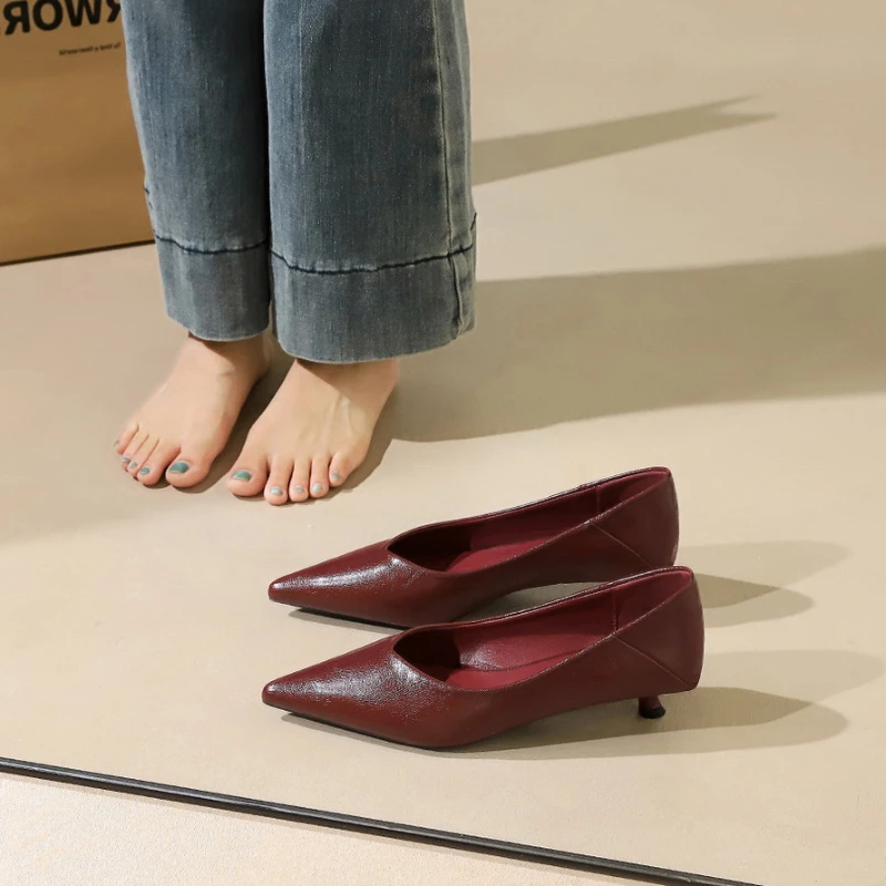 Leather Pointed Toe Kitten Heel Pumps Minimalist Design Comfortable Low Heel Office Work Party Dress Shoes Elegant Footwear image 3