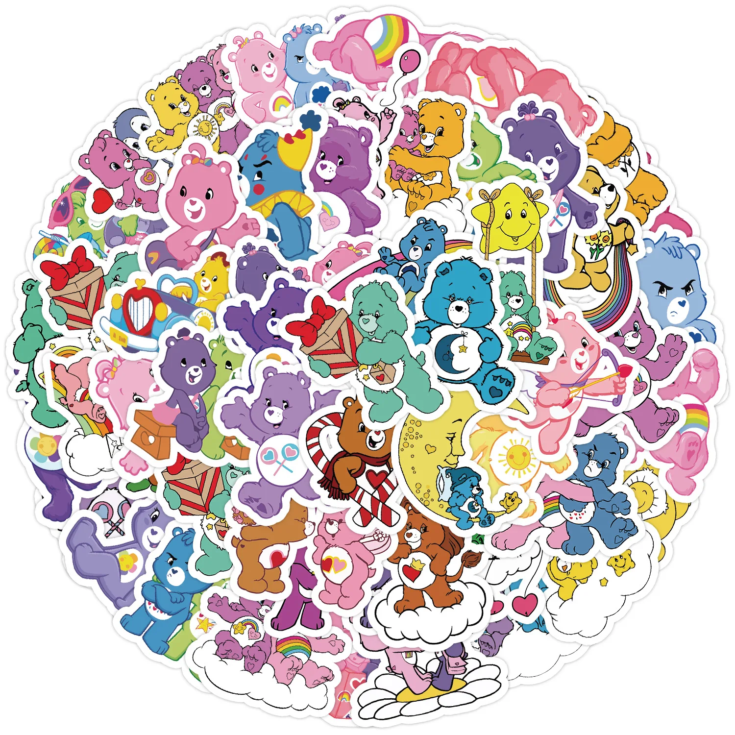 CARE BEARS-Autocollants Graffiti pour Tasse à Eau, Bagages d'Ordinateur, Décoration de Papeterie, Étanche, Créatif, Dessin Animé, DIY Bricolage, 50 Pièces