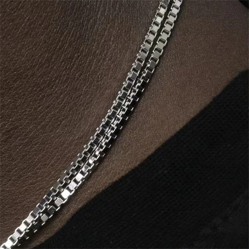 2mm Men Hip Hop Stainless Steel Basic Chain Necklace Simple Box Chain Street Wear Jewelry Women Fashion Accessories