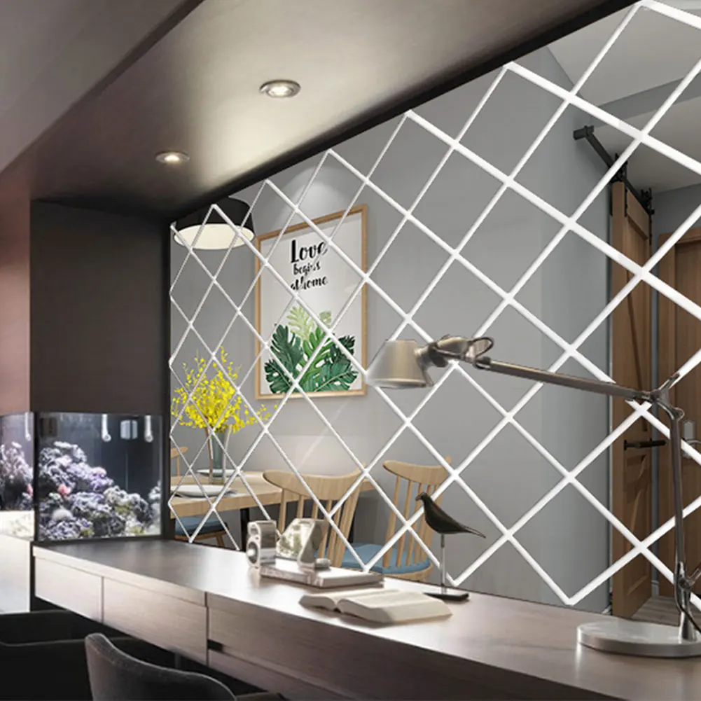 3D 거울 벽 스티커, DIY 다이아몬드 삼각형 아크릴 벽 스티커, 거실 홈 장식, 17 개