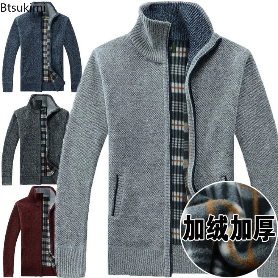 2024 masculino casual grosso quente camisola outono inverno zíper frente camisola para homem sólido oversize manga longa casaco de malha