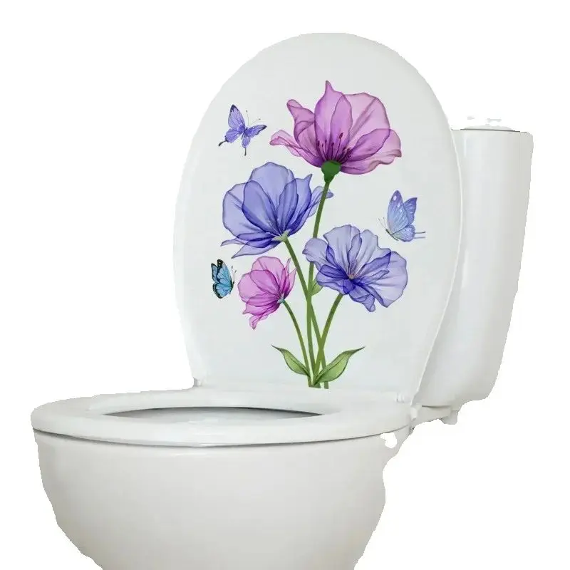 Flowers Plant Leaves Toilet Sticker Bathroom Wall Stickers Decoration Home Self Adhesive Wall Decal Stickers Flowers Room Decor