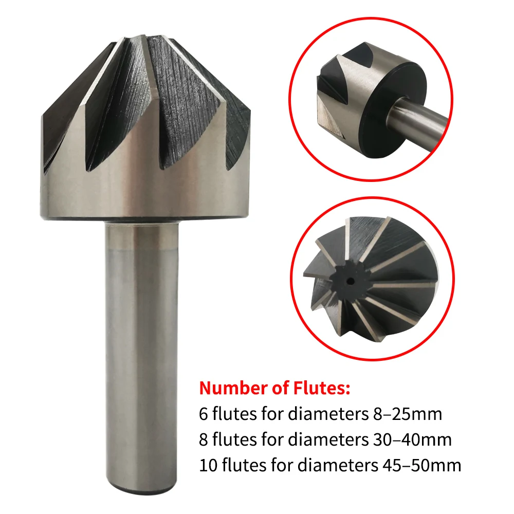 HSS 90° Straight Shank Countersink Drill Bit  8-50 mm Multi-Flute Tapered Beveling Tool 8 10 12.5 16 25 30 40 for Metal Steel