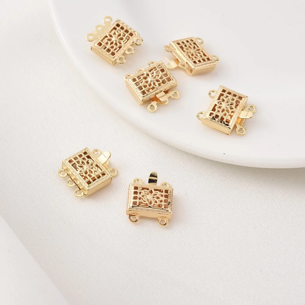 

14-каратное золотое квадратное двухрядное ожерелье-браслет с жемчугом своими руками и тремя рядами соединительных пряжек на конце