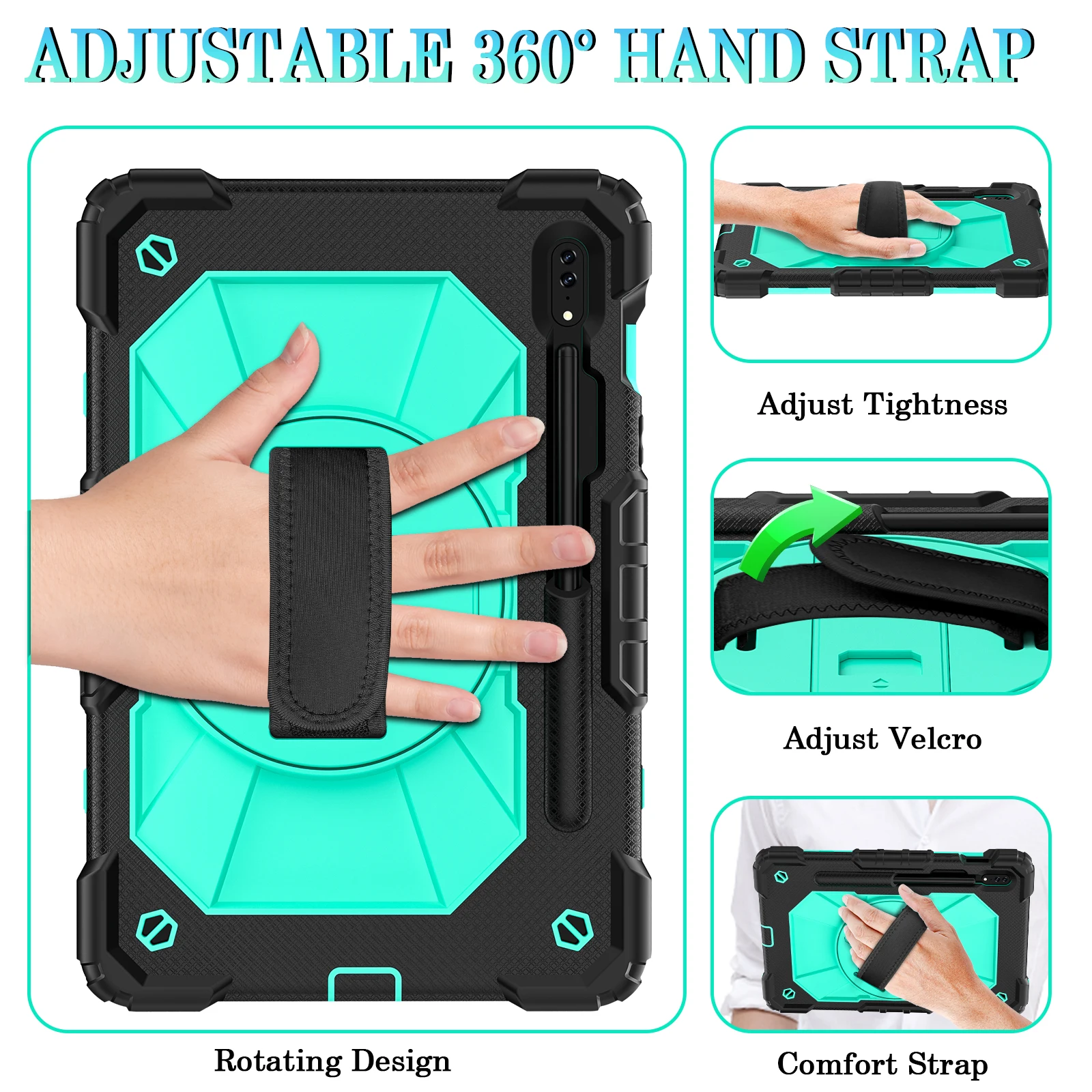 360 Rotation Stand Case For Samsung Tab S7 S8 Plus S7FE S7+ S8+ Tablet Case Sleeve Kickstand Shockproof  with Handle Hard Cover