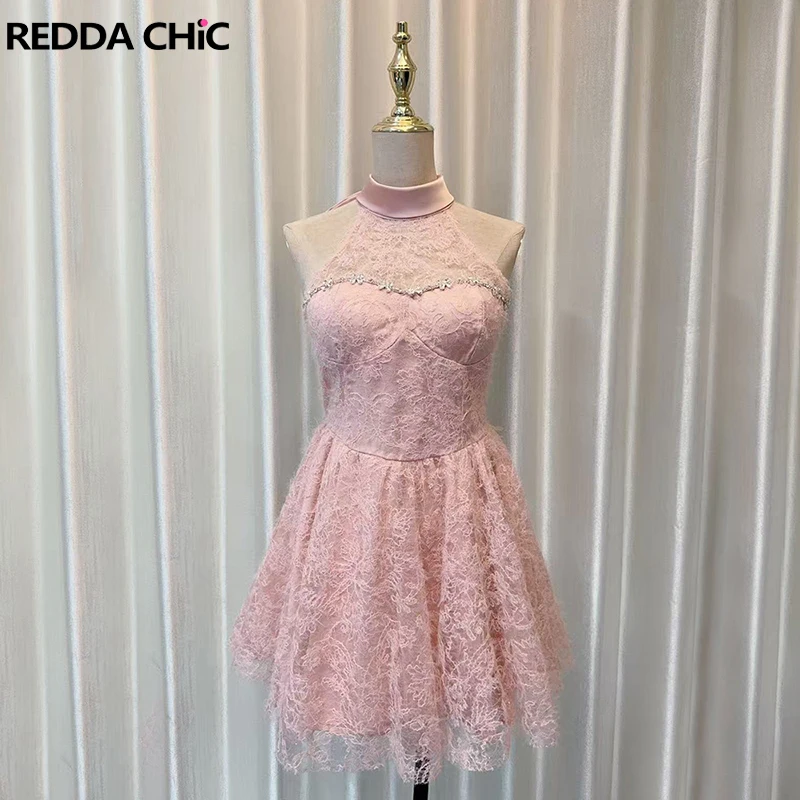 

REDDACHiC пышное кружевное вечернее платье с розовым бриллиантом, корсет с блестками, мини-платье с лямкой на шее и бантом, вечерние платья принцессы для выпускного вечера, женская одежда