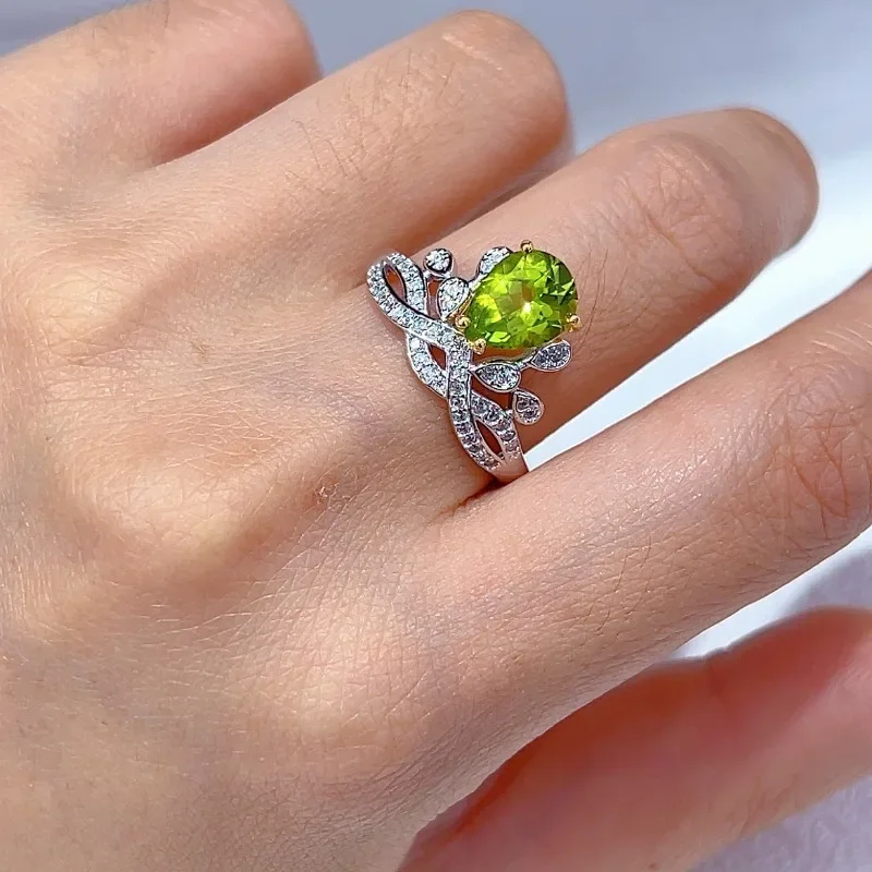 SACE GEMS Luxury 925 Sterling Silver Certified 7*9MM Natual Peridot Rings for Women Engagement Cocktail Party Fine Jewelry Gift