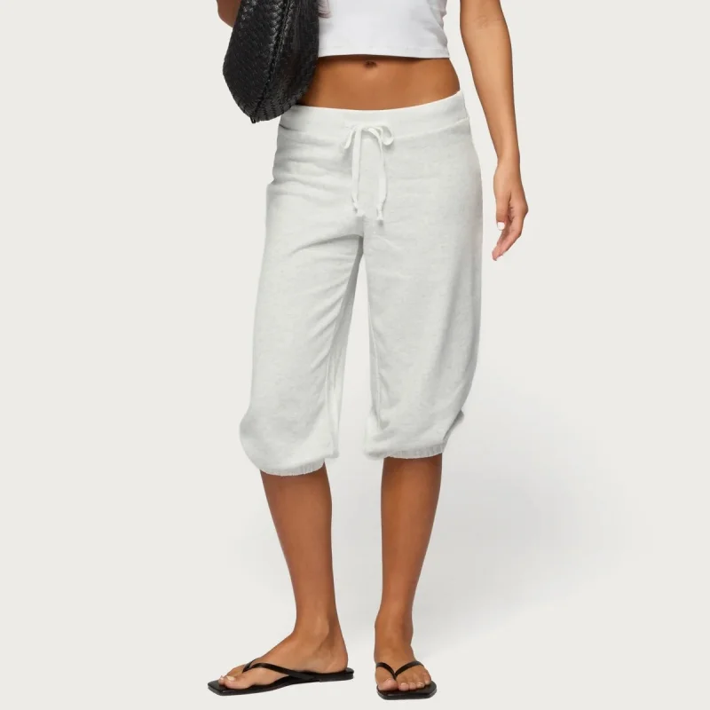 Women Sweatpants Capri Pants Casual Solid Elastic Waist Drawstring Cropped Joggers Long Shorts view 3