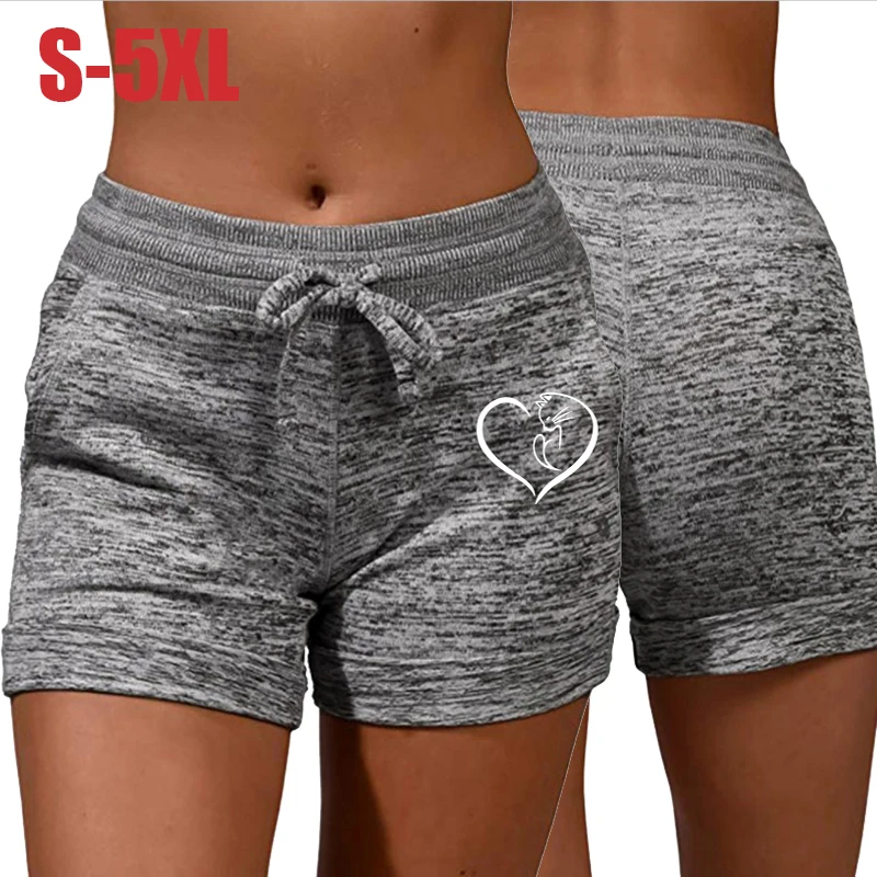 Summer Women's Shorts Printing Elastic High Waist Casual Sport Fitness Running Oversize Female Sweatpants