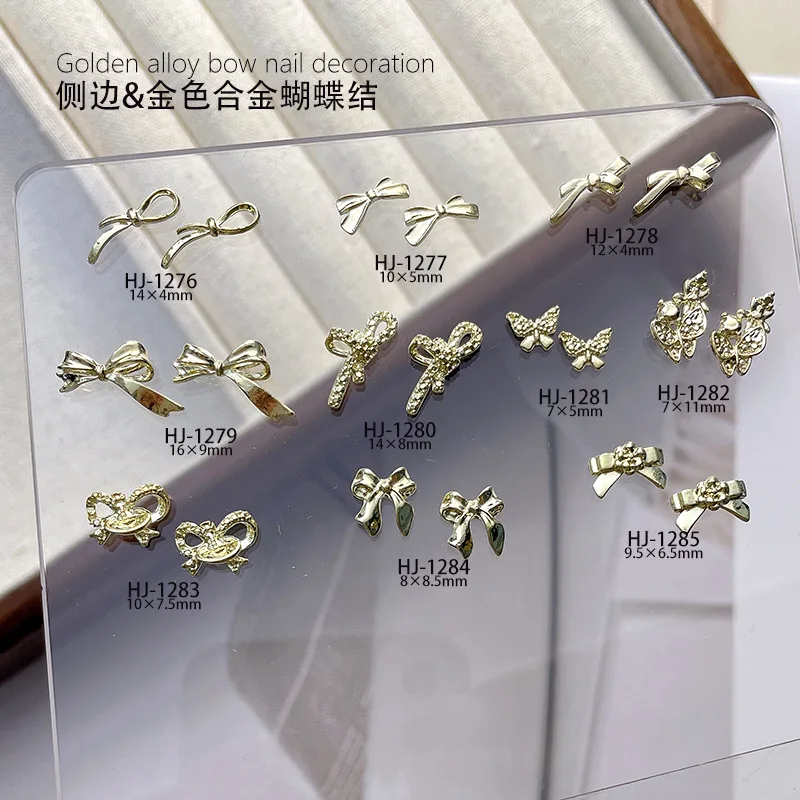 20PCS 3D 골드 금속 Bowknot 네일 아트 나비 매력 나비 넥타이 액세서리 매니큐어 장식 손톱 장식 용품 재료