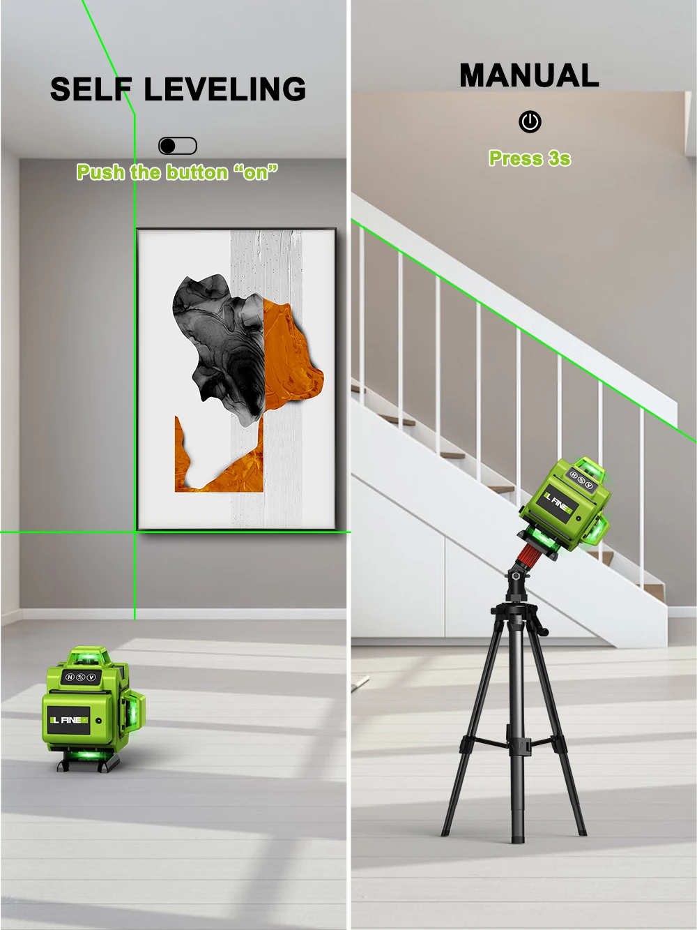 LFINE 4D 3D 16 12  Lines 360 Self-leveling Laser Level Horizontal Vertical Cross Green Line Professional Laser Level Tools