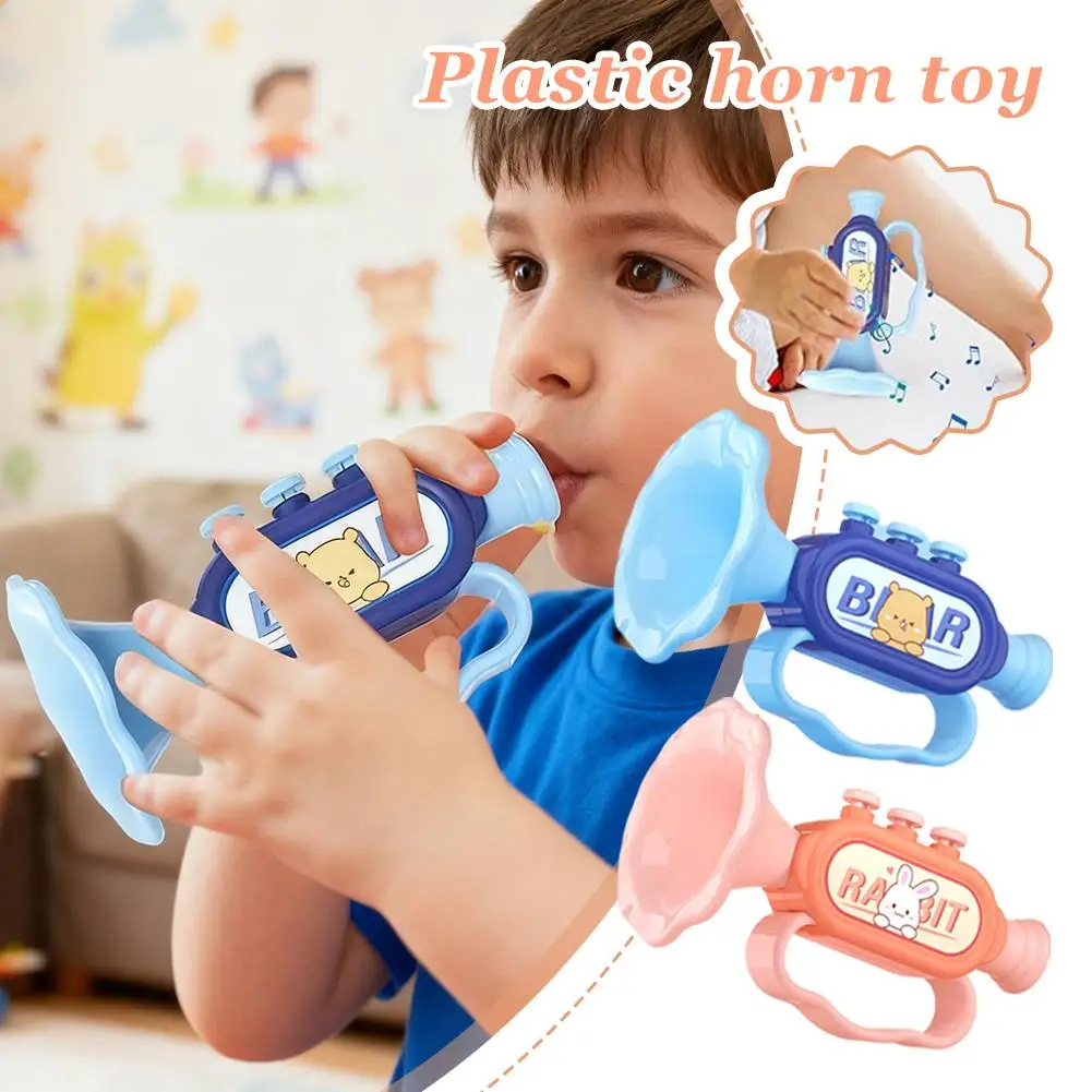 بوق صغير أزرق/وردي [مع حبل] صفارة هارمونيكا ممتعة للأطفال بعمر 0-1 سنة، آلة موسيقية خاصة للرضع