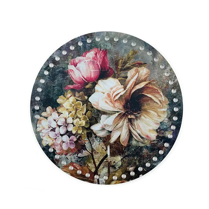 18cm Flat Round Acrylic Bag Weaving Board Mandala Flower Pattern Bag Cushion Base Bottom Pad for DIY Knitting Crochet Bag