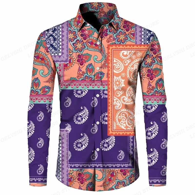 

Paisley Floral Hawaiian Shirts Men Fashion Shirt Long Sleeve Beach Blouse Men's Clothing Button Down Camisas Men's Shirts Cuba