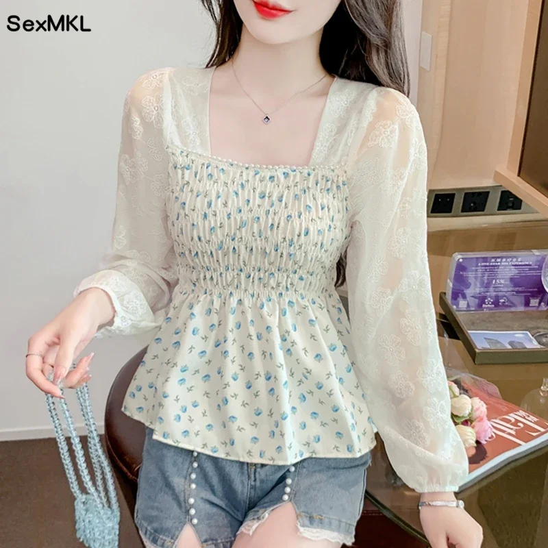 Autumn Long Sleeve Chiffon Blouses Women 2024 Elelgant Fashion Korean Clothing Blusas Mujer Vintage Ladies Corset Tops Shirts