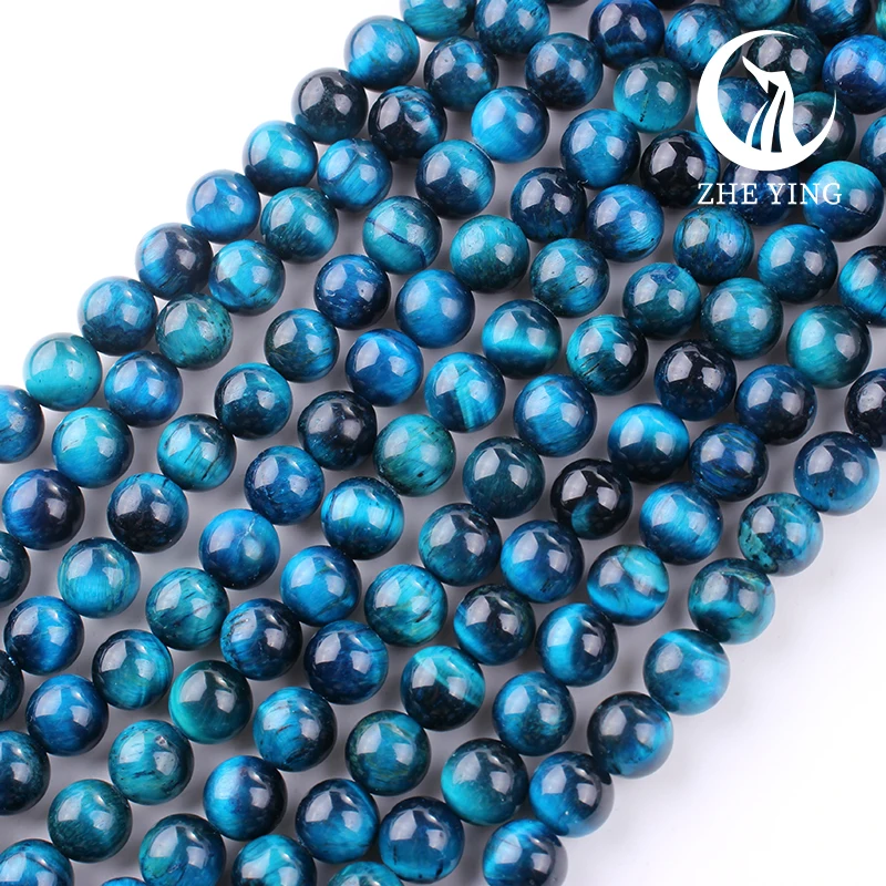 Zhe Ying High Quality Brazil Blue Tiger Eye Beads Round Smooth Loose Beads For Jewelry Making DIY Bracelet Necklace Earring