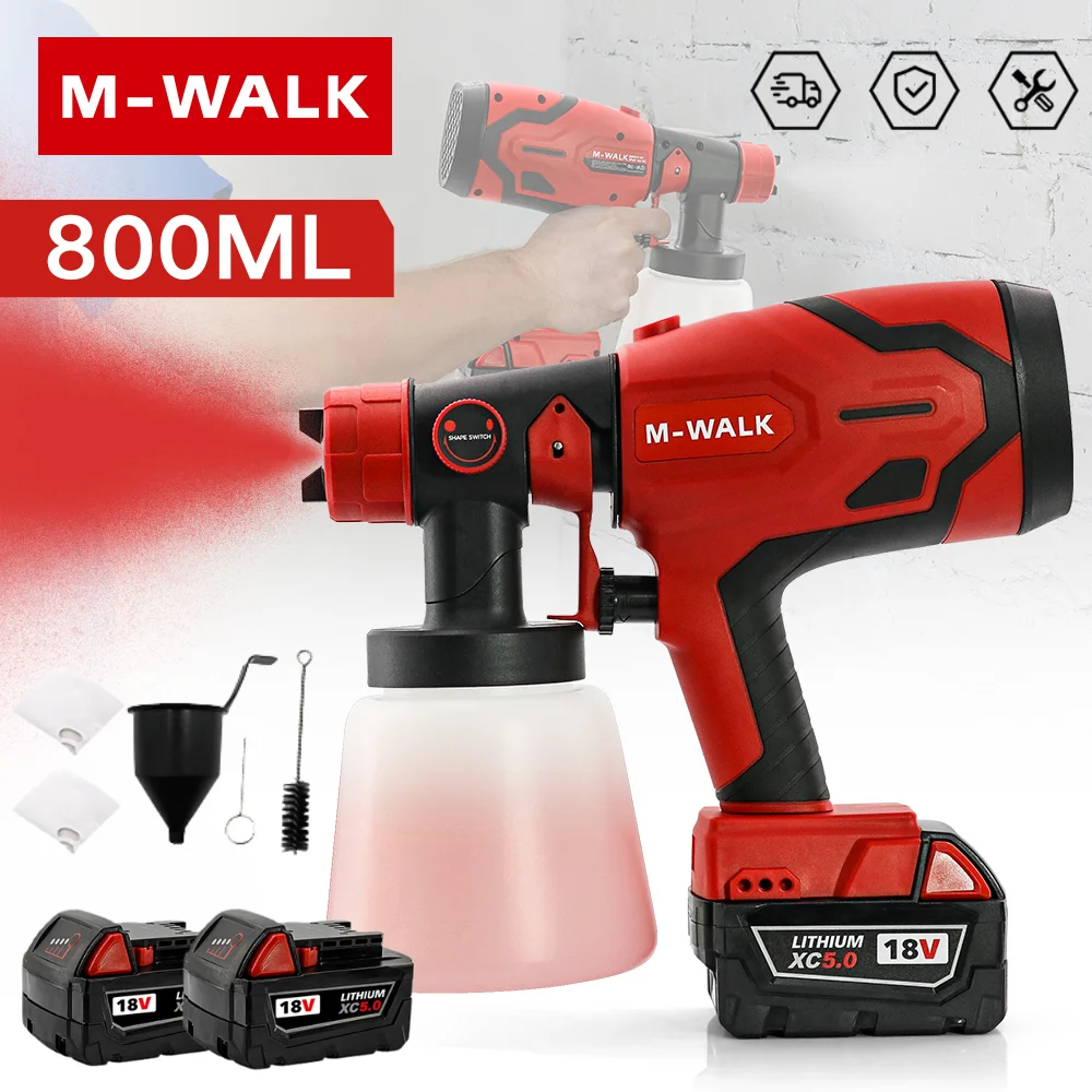 Professional Electric Spray Gun Household Rechargeable Cordless Automotive Paint Guns Power Tools For Milwaukee 18V Battery Pin
