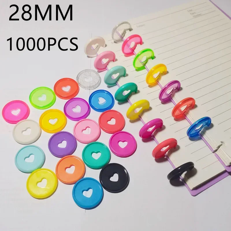 

28MM1000PCS mushroom plastic love disc notebook binding ring binding buckle DIY Notepad accessories foldable school supplies.