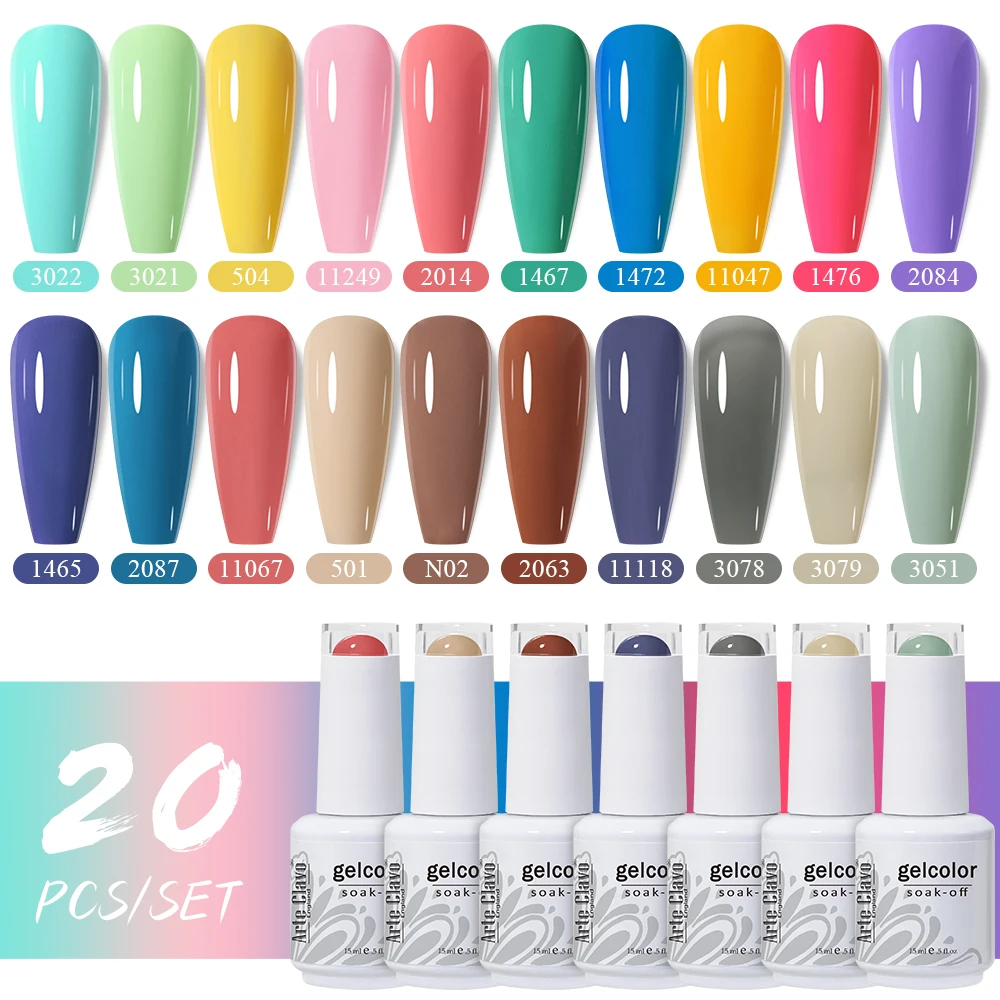Arte Clavo 20pcs/Set 15ml UV Gel Nail Polish Color Series Gel Nails Art Hybrid Soak Off Top Gel Lacquer Lakiery Hybrydowe Vernis