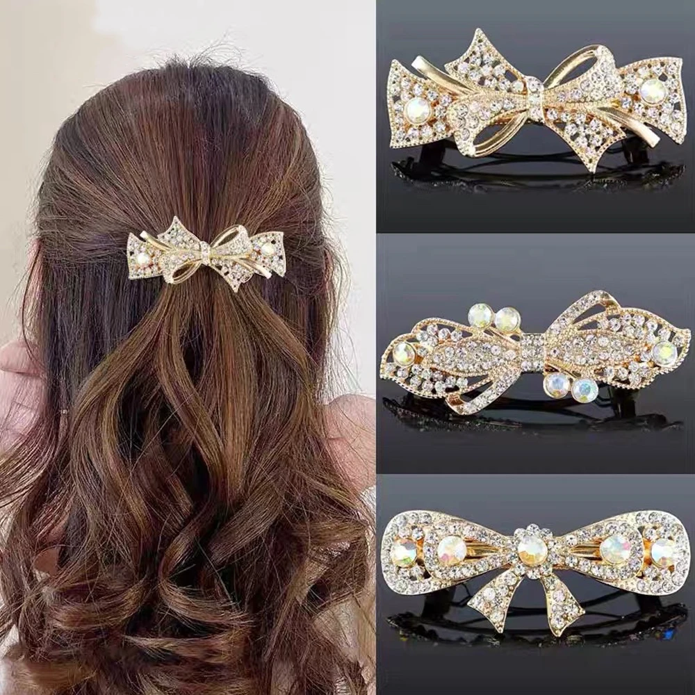 Luxury Rhinestone Hair Clip Sparkly Crystal Flower Metal Spring Barrettes Bridal Wedding Party Headpieces Women Girls Gift