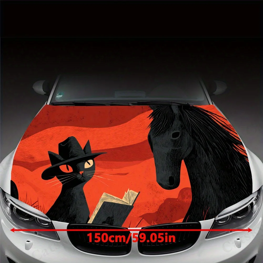 Vintage Cowboy Cat print,car hood stickers,PVC waterproof Self adhesive car hood sticker,car hood decoration protection stickers