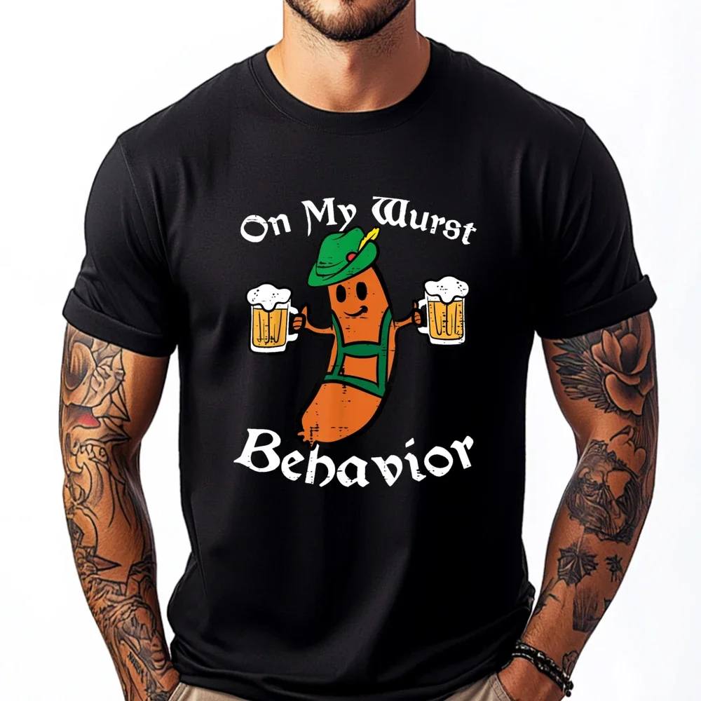 Oktoberfest On My Wurst Behavior Funny German Men Women Graphic Tee Shirt s Gifts Man Tops TeesAnime  T-shirts for 