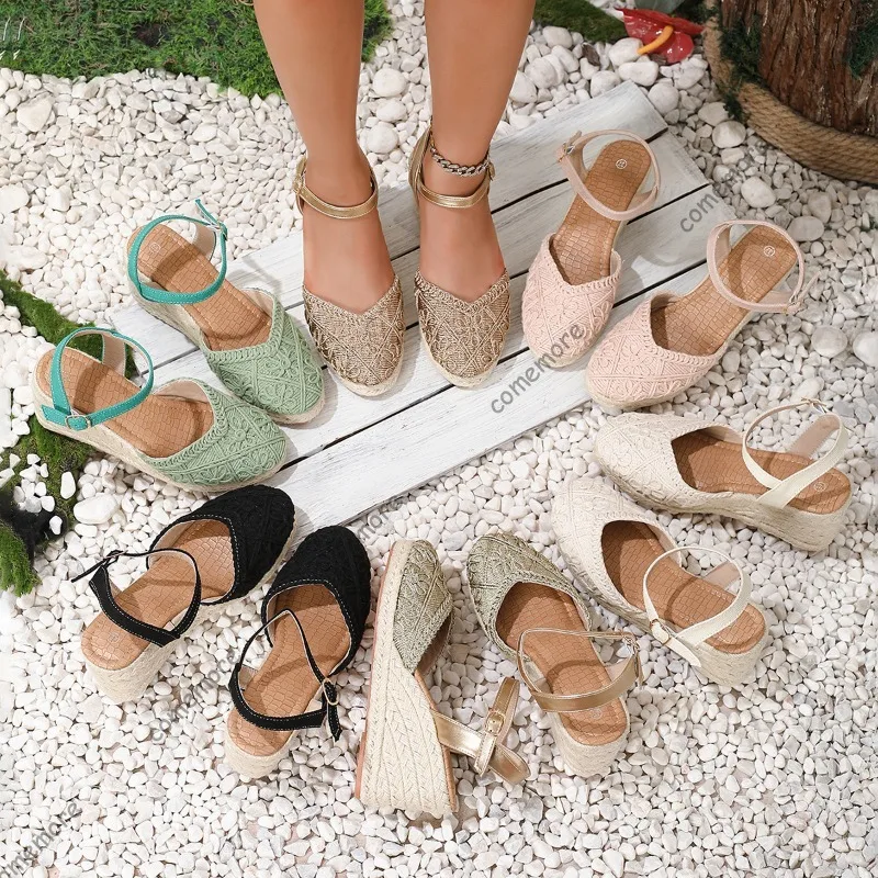 2026 New Summer Women's Crochet Espadrille Wedge Sandals Ankle Strap Breathable Woman Behemian Footwear Vocation Fashion Shoes