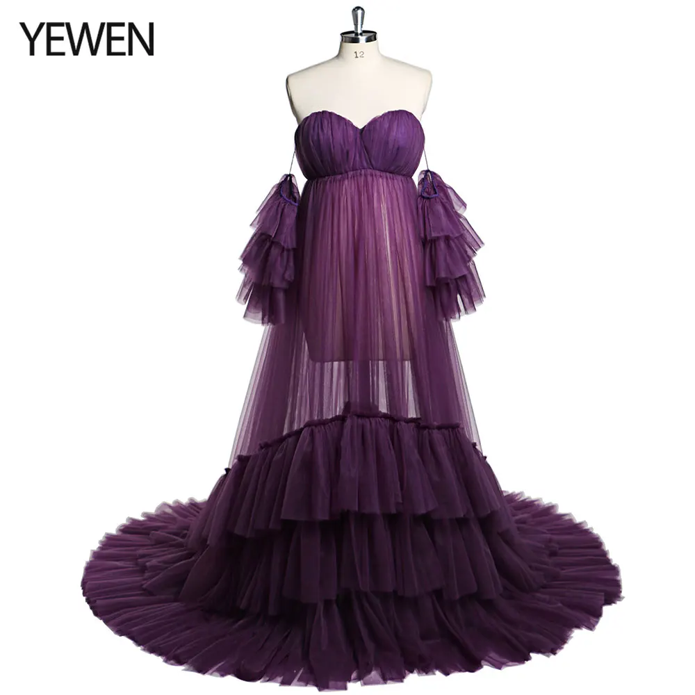 Sweetheart Neck Evening Dress with Separate Sleeves Sheer Pregnancy Robe Maxi Woman Photography Dress YEWEN