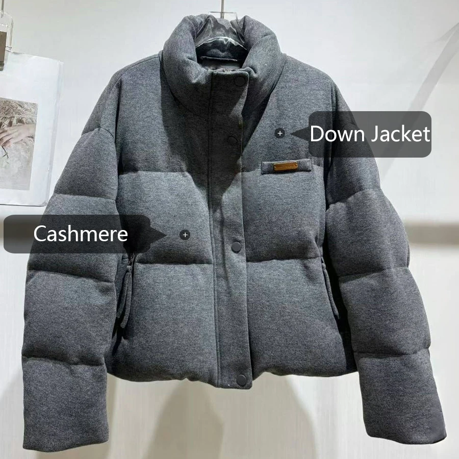 Winter warm ganzendonsjack met ritssluiting Kasjmierwollen jassen Dikke vrouwelijke uitloperjas Pufferjassen