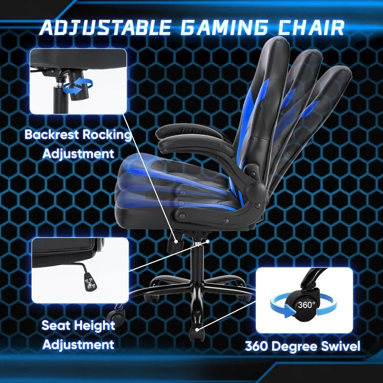 OLIXIS Big and Tall Office Desk Leather Gaming Computer Chair with Adjustable Swivel Task and Flip-up Arms for Adults,Teens