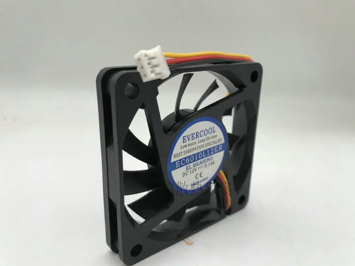 Freight free original evercool ec6010l12er DC12V 0.14a 3-wire silent cooling fan