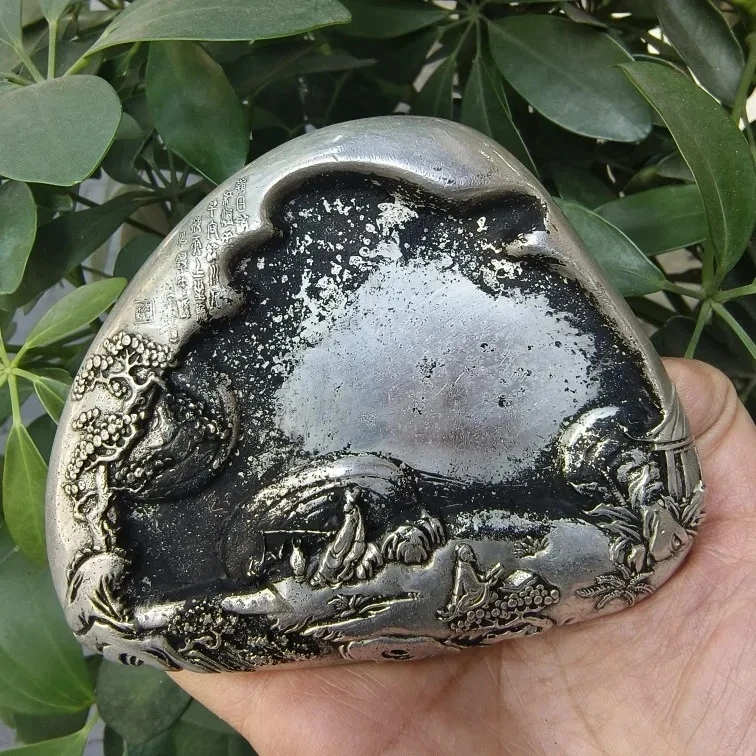 Four Treasures of the Study calligraphy and painting supplies ink inkstone Taigong fishing white copper inkstone exquisite