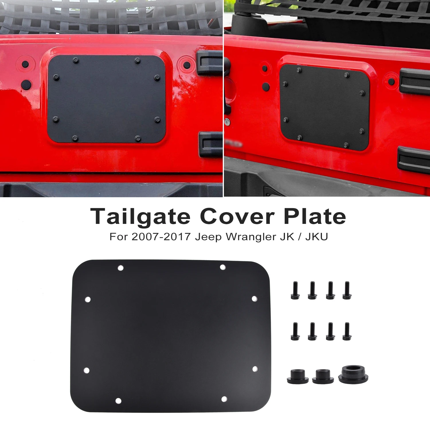 For Jeep Wrangler JK 2007-2017 Car Spare Tire Carrier Filler Plate Trim Tailgate Vent Decoration Cover with Rubber Plug Black