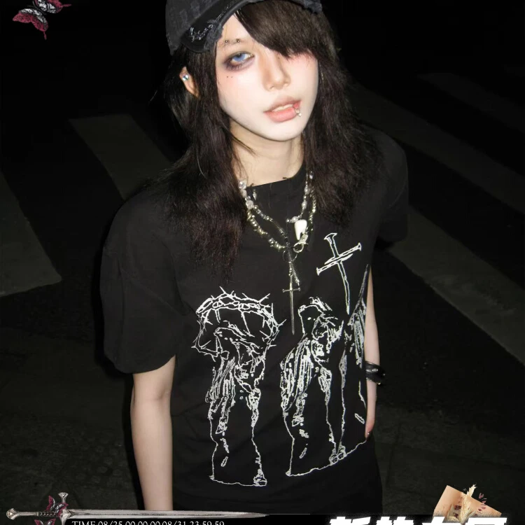 

Топ Y2k Топы Футболка для женщин Star Girl Y2k Kitty Kpop Эстетическая одежда Harajuku Женские футболки Emo Shoujo Girl Style Goth