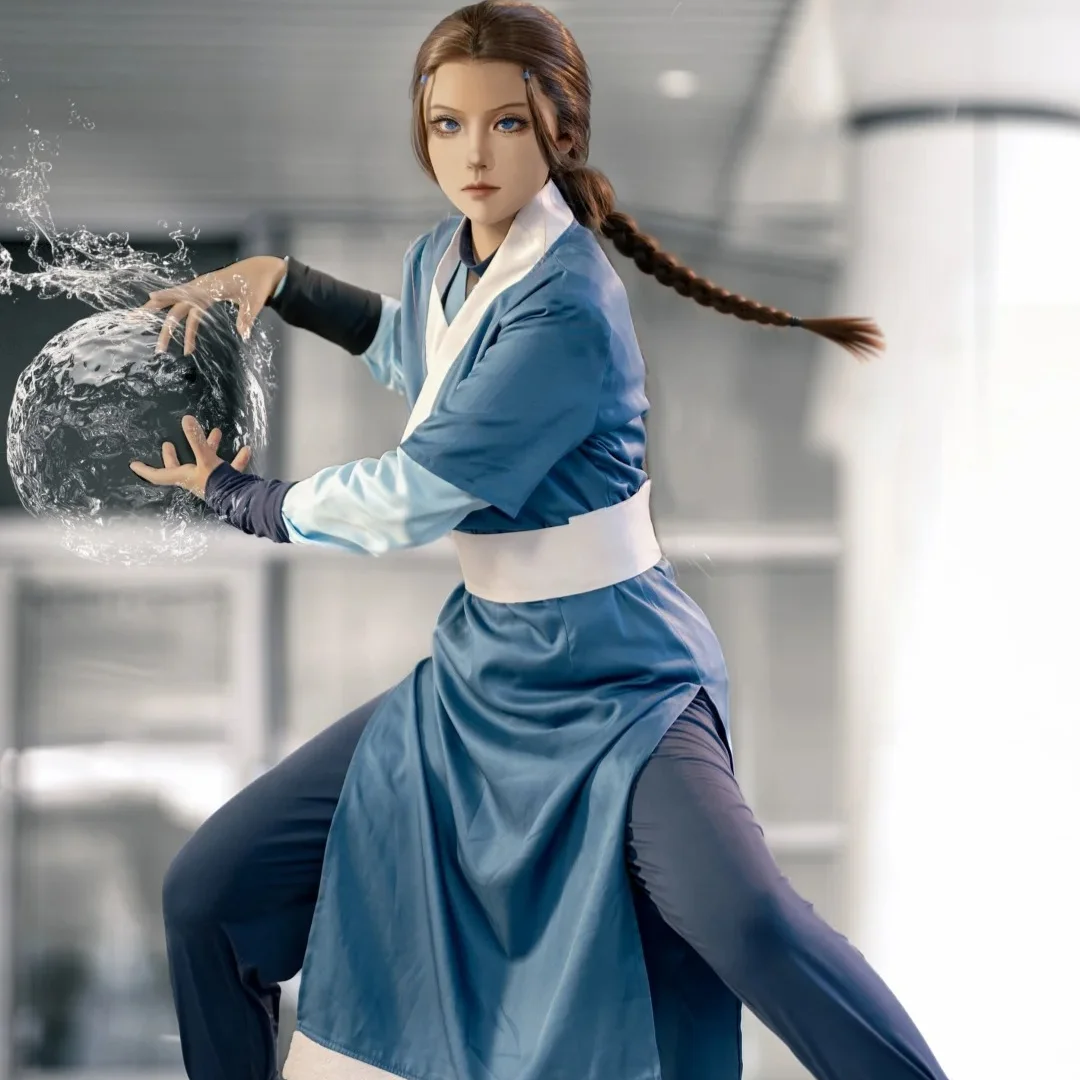 Korra Katara Cosplay Costume Avatar：The Last Airbender Red Dress Southern Water Tribe Jacket Wig Set Halloween Party Suits view 2