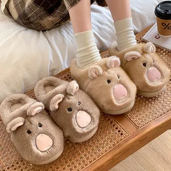 可愛卡通毛絨室內拖鞋 女式 2025 冬季柔軟加厚底棉質家居拖鞋 保暖絨面防滑家居拖鞋 8 最佳銷售 女士毛絨拖鞋 - №3