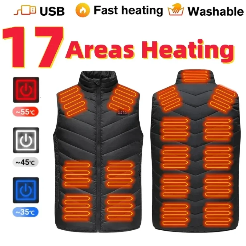 

17 Heated Vest Zones Electric Heated Jackets Men Women Sportswear Heated Coat Graphene Heat Coat USB Heating Jacket For Camping