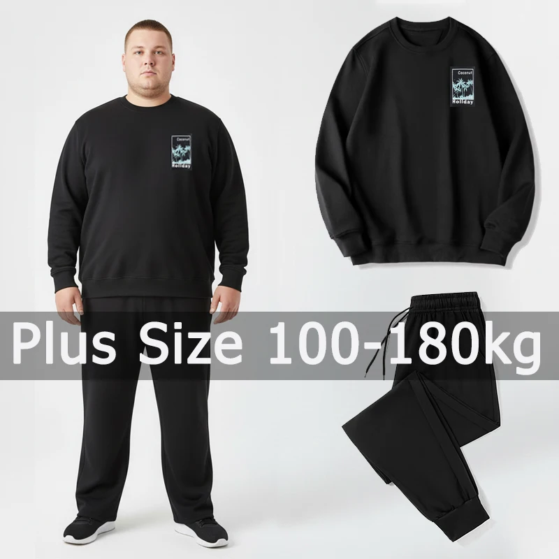 

Plus Size Men's Sweatshirt Set Black Sports Suits Long Pants 5XL 6XL 7XL 100-180kg Autumn Winter Long Sleeve Big Size Clothing