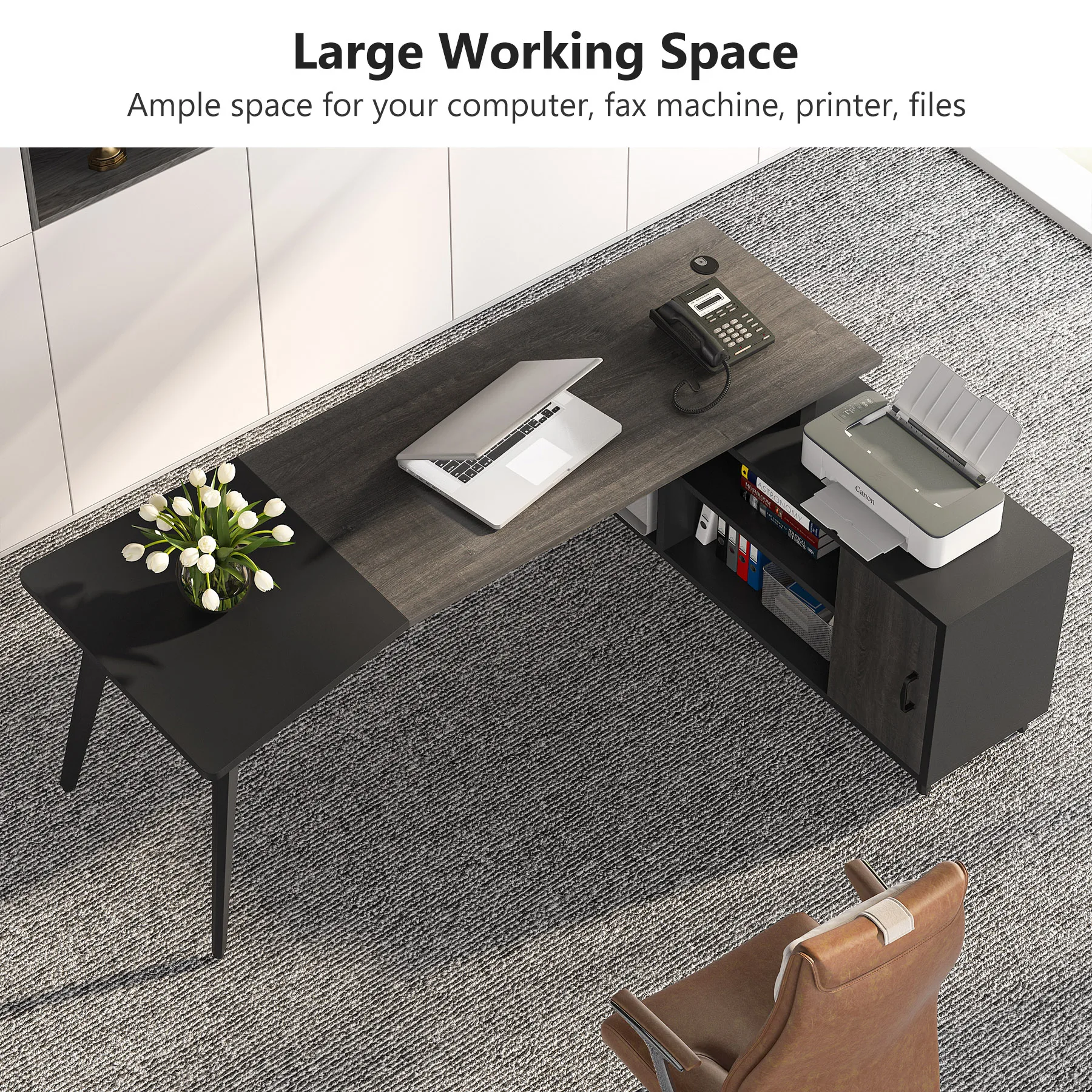 Tribesigns L-Shaped Computer Desk with File Cabinet, 78.74 Inch Large Executive Office Desk Business Furniture Desk