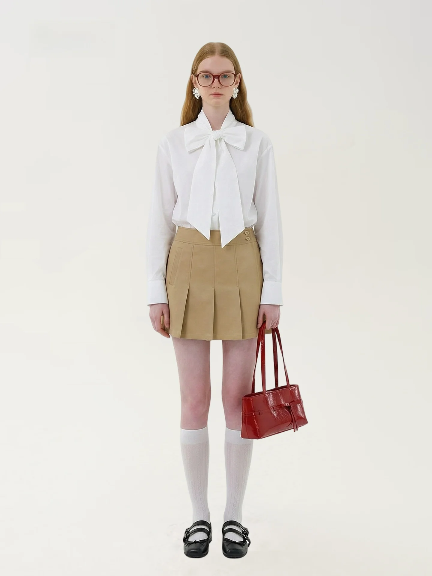 

Белая женская блузка AHMI с длинным рукавом, красивым узловым дизайном, новая коллекция весна-осень, универсальный дышащий топ из хлопка